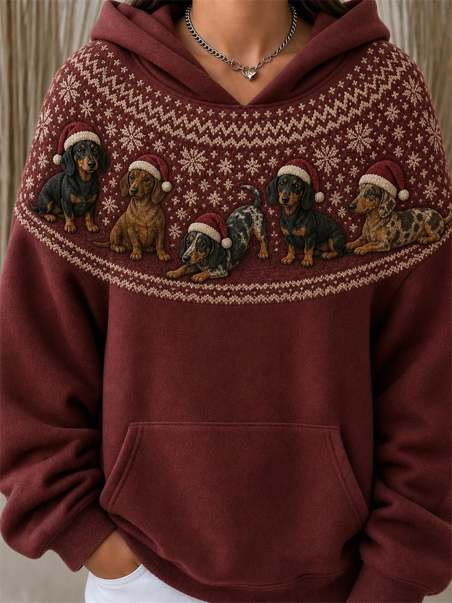Kvinnors jul Dachhund hundar Yoke Isle Mönster Print
