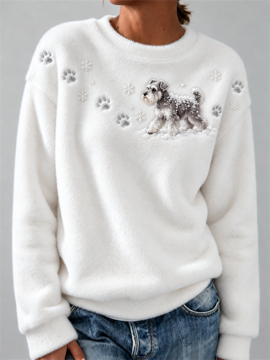 Kvinnors Schnauzerhund i snötas Print & Snöflingor Skriv ut Mysig Flannel Sweatshirt