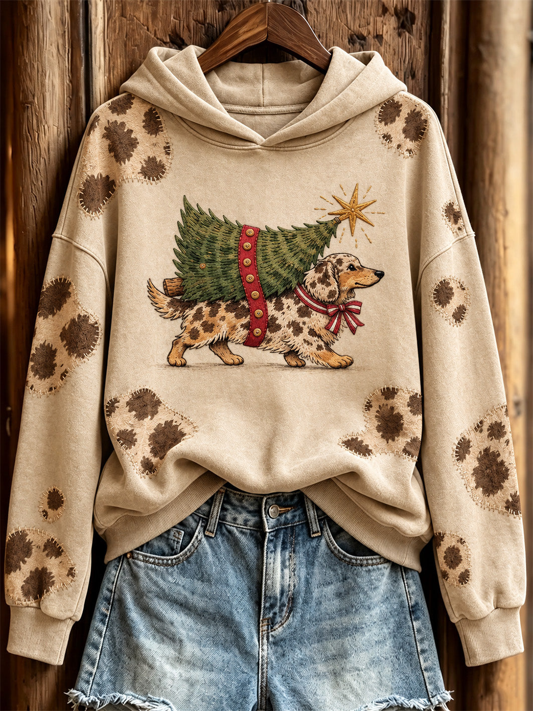 Kvinnors Dachhund Julgran Mönster Orsaken Hoodie Orsaker