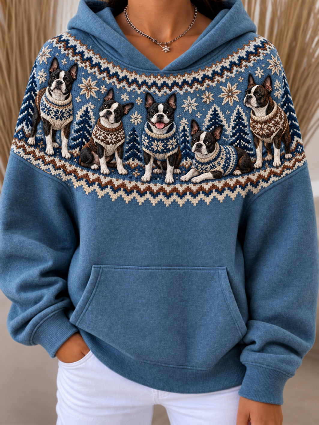 Kvinnor Boston Terriers mönster Casual Hoodie Mönster