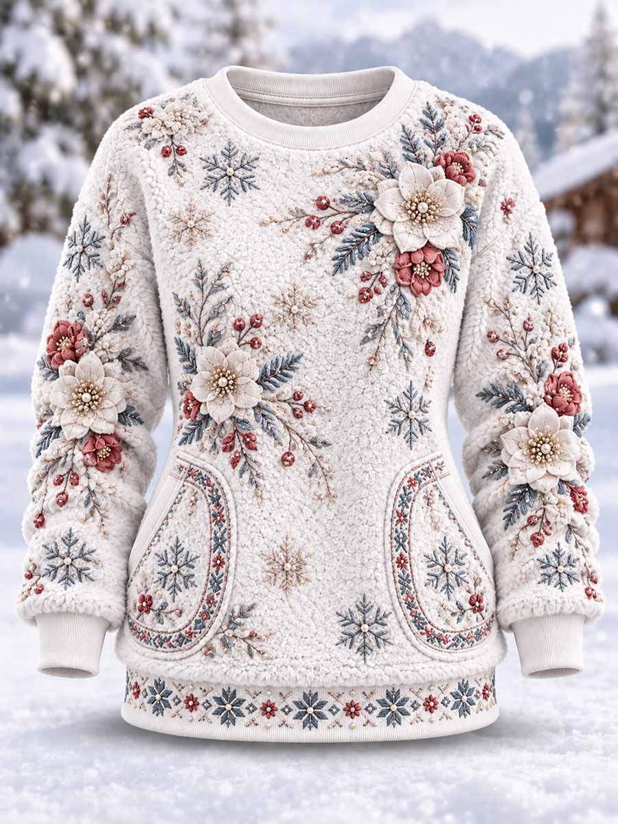 Damtröja med vintermönster och blommigt tryck