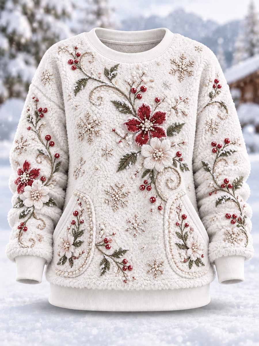 Damtröja med vintermönster och blommigt tryck