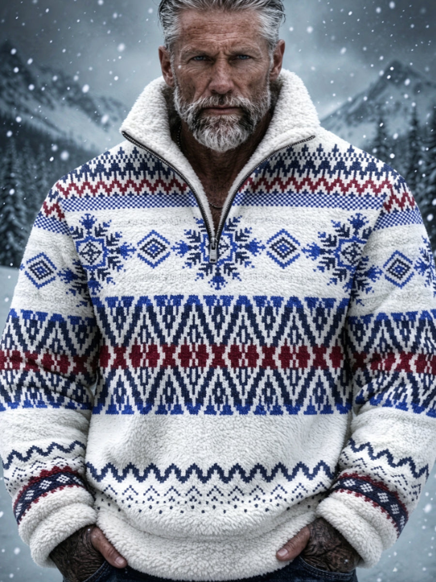 Herrtröja i nordisk Fair Isle-stil med geometrisk snöflingemönstrad design, flanell
