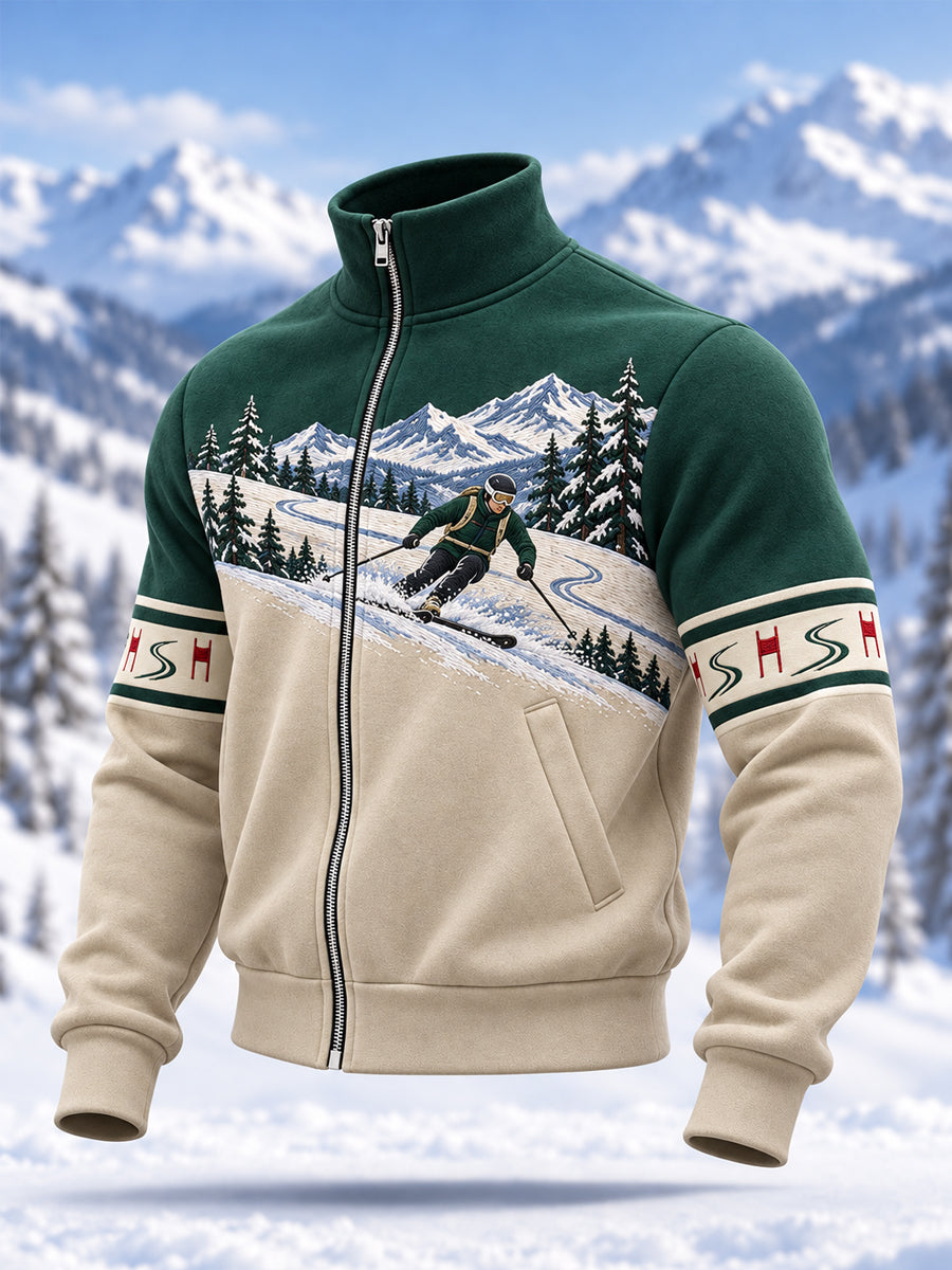 Herrskidälskare redo för skidsäsongen – avslappnad sweatshirt med dragkedja