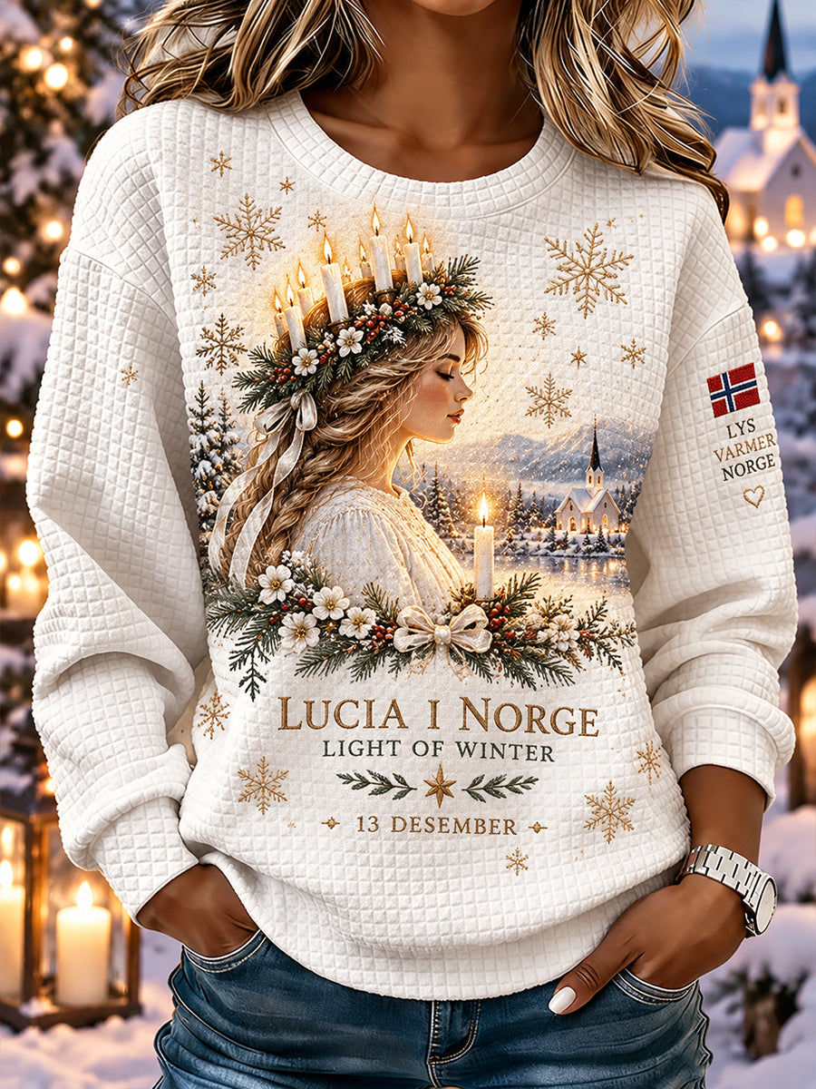 Kvinnors semester-tema grafiska våffel-knit långärms sweatshirt