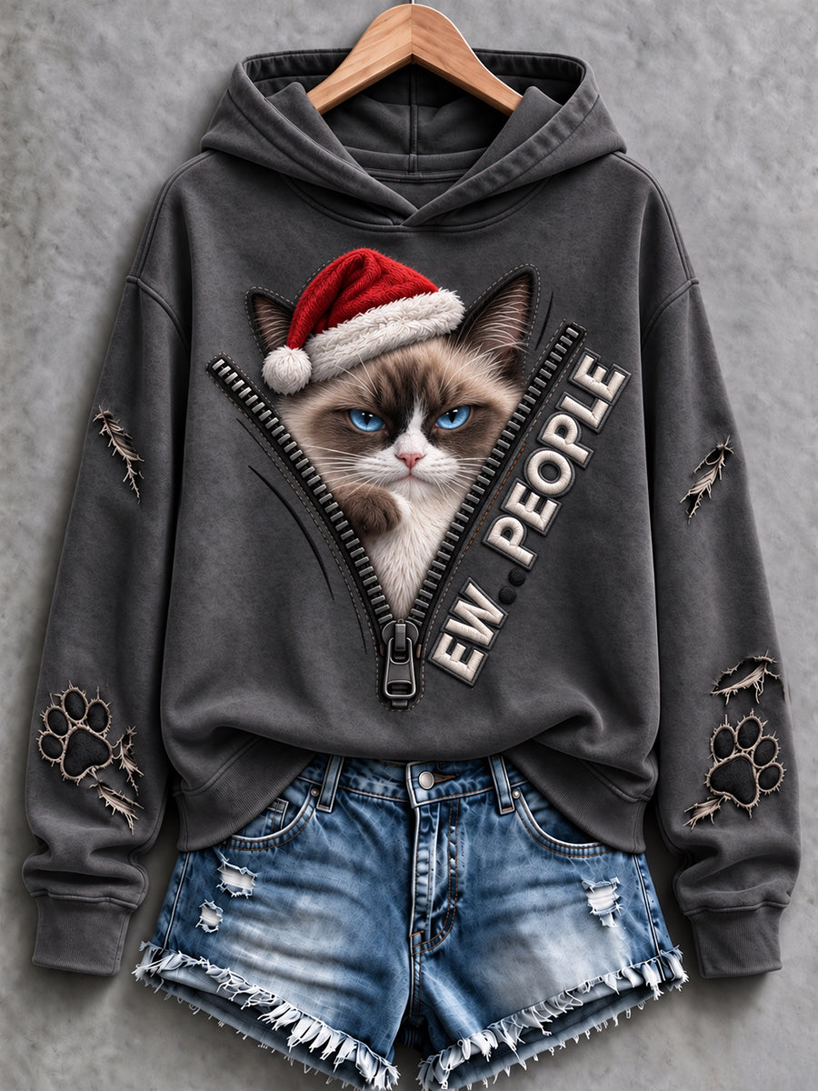 Kvinnors jul Ew Människor roliga katt Skriv ut huvat