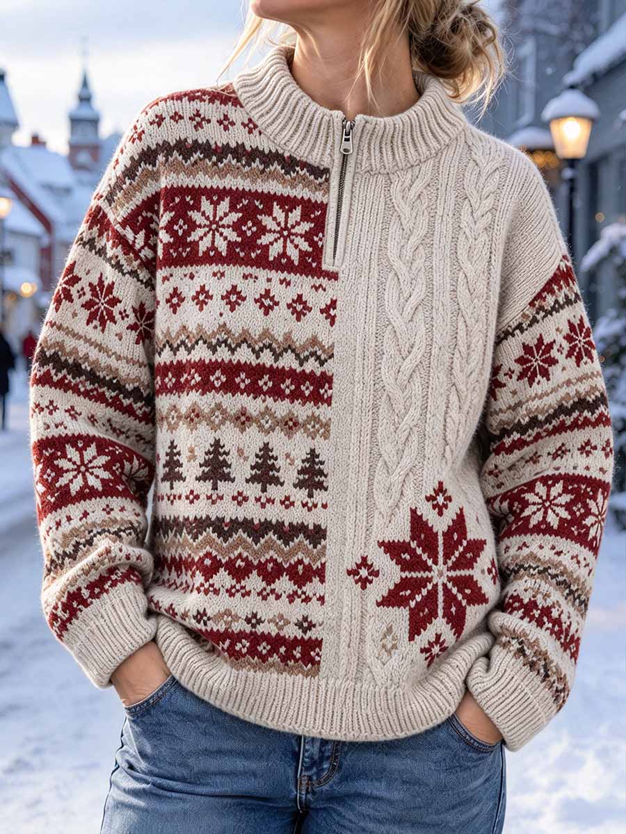 Damsveter med klassisk vintermönster av snöflingor
