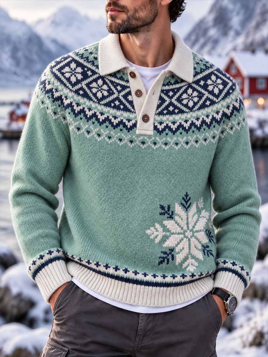 Klassisk vintertröja för män med snöflingemönster