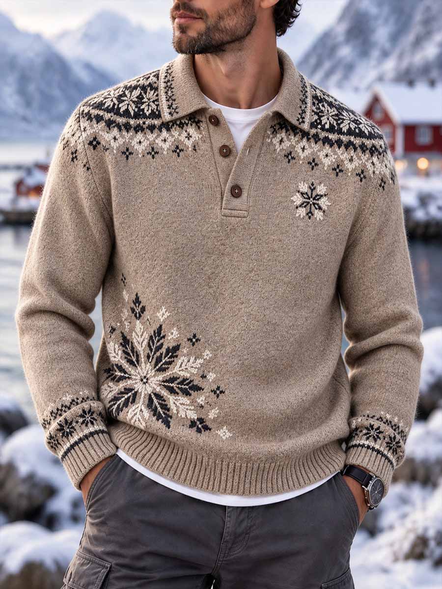 Vintagevintertröja för män med snöflingemönster