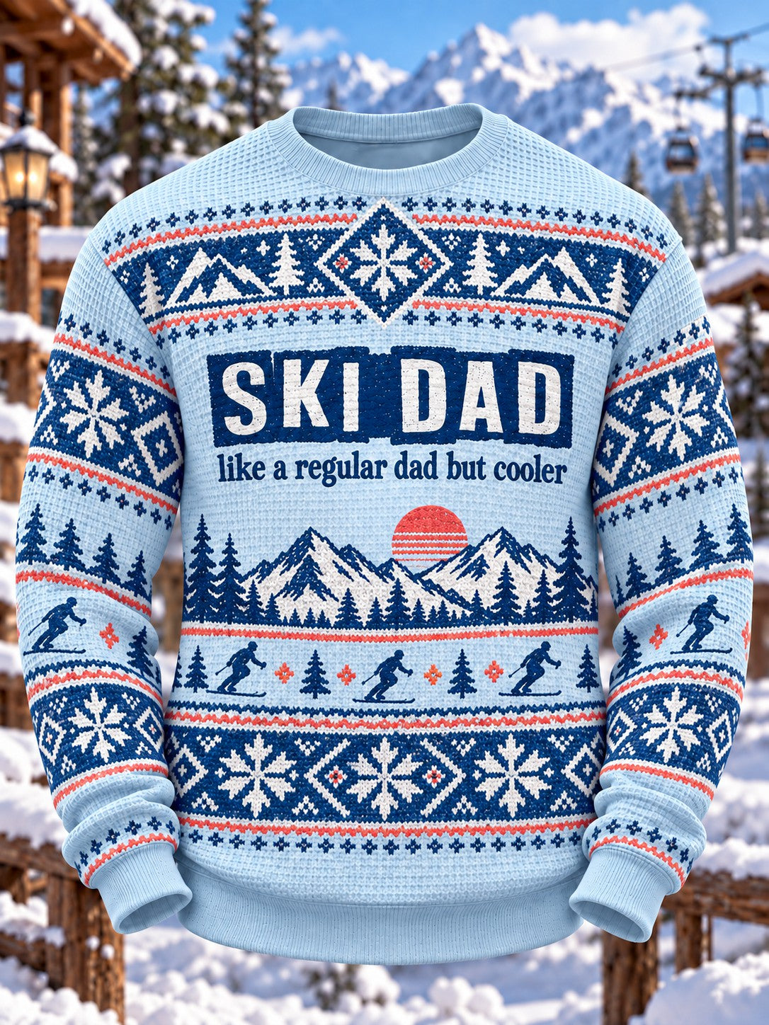 Mäns ski pappa tryckt våffle tröjar
