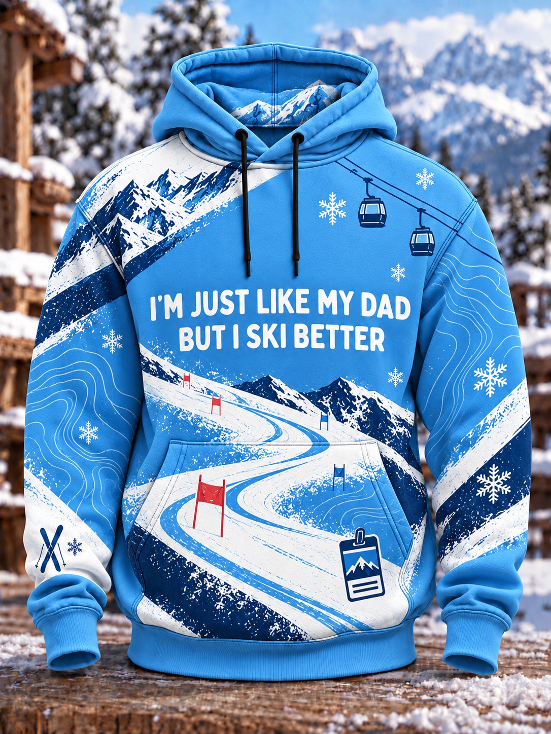 Herrpullover med tryckt pappamotiv för skidåkning