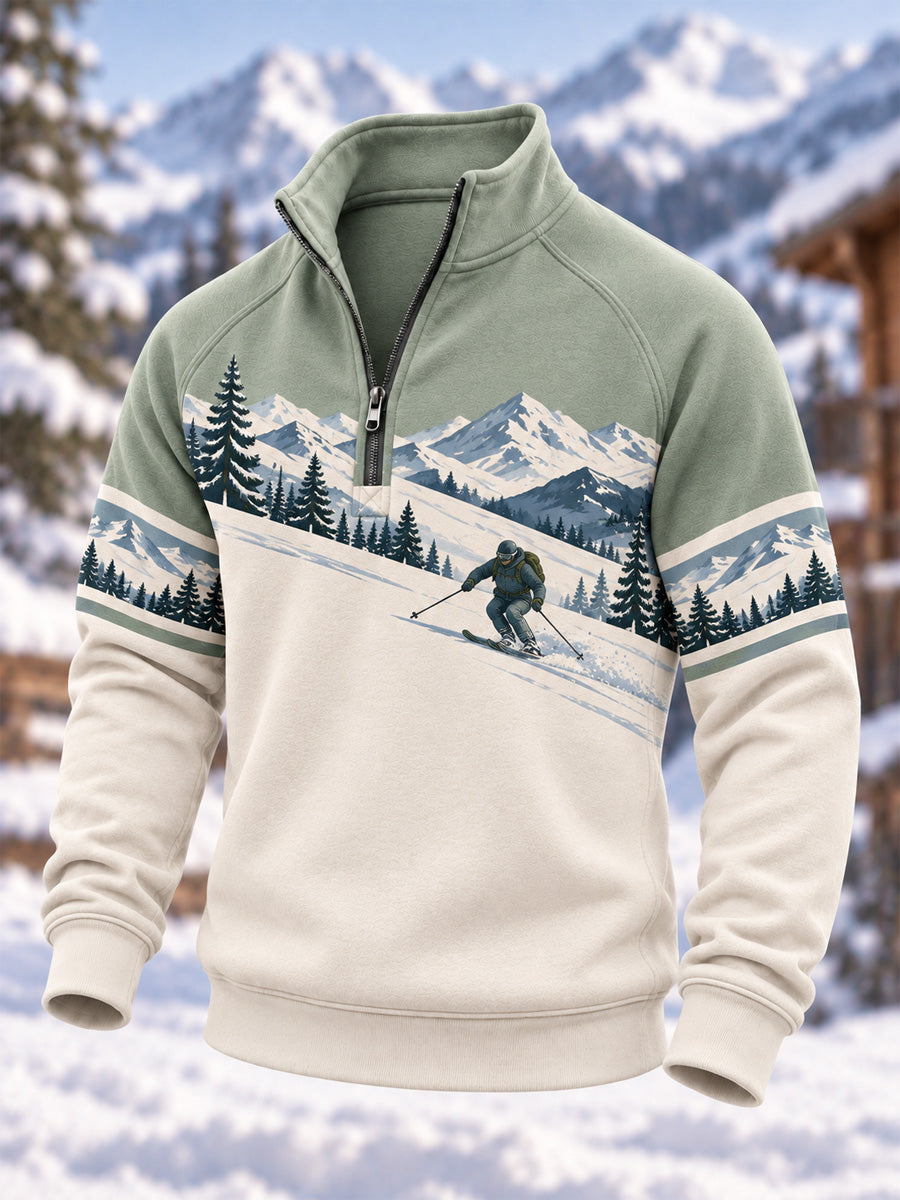 Mäns skiälskare redo för skidsäsong Casual Zip-Up Hoodie.