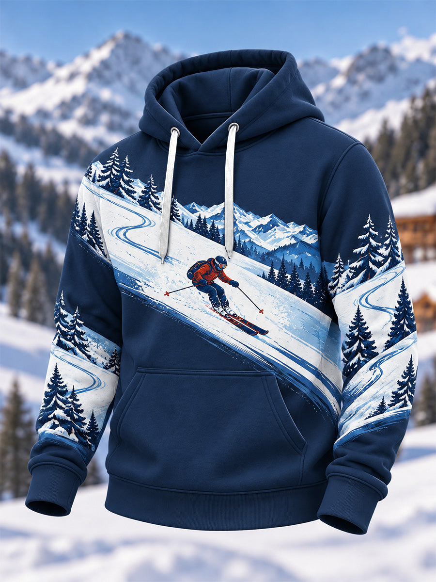 Herrligan för skidälskare – redo för skidsäsongen: Avslappnad, oversized hoodie med fallande axlar och fickor