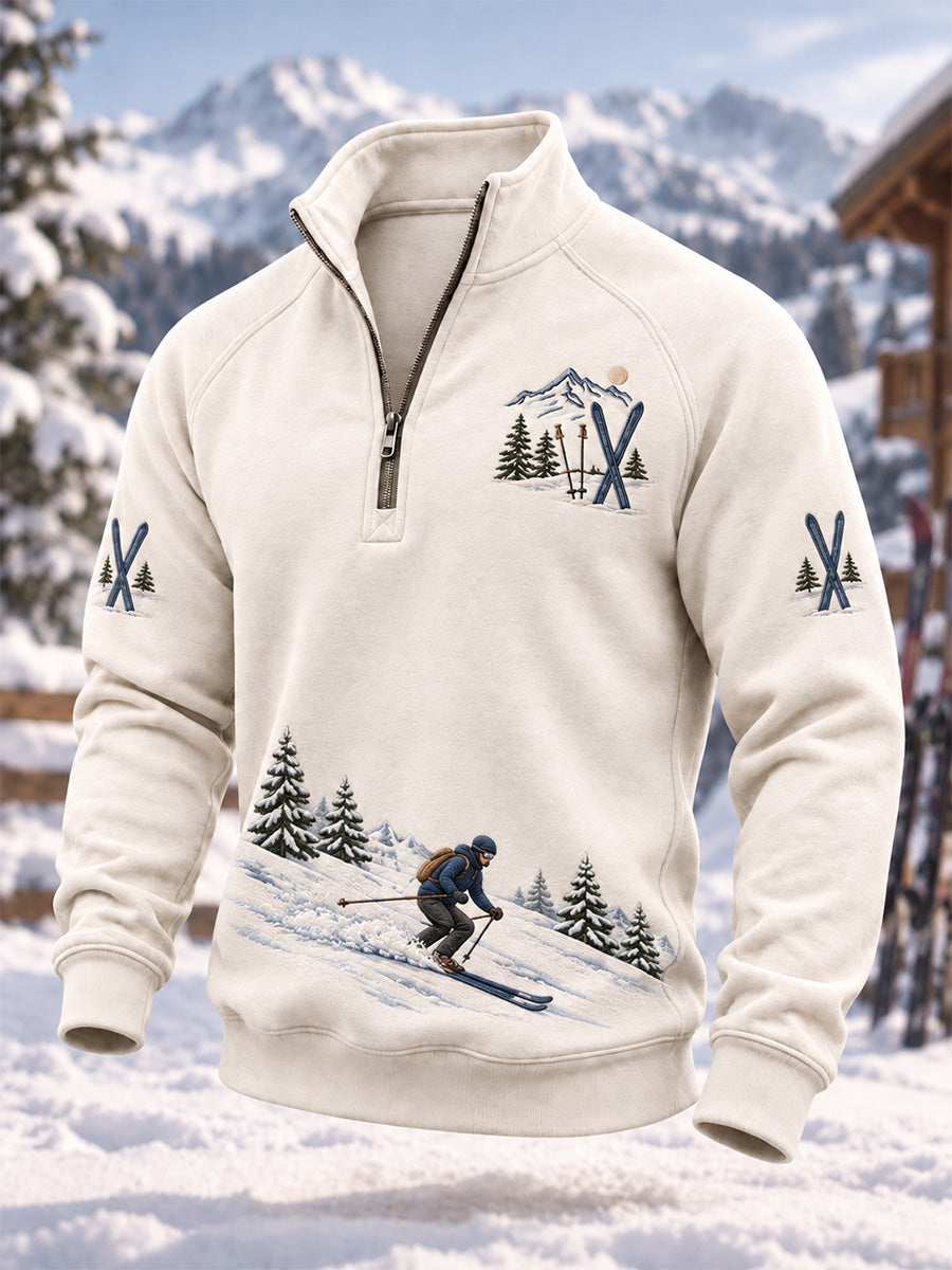 Herrskidälskare redo för skidsäsongen – avslappnad hoodie med dragkedja