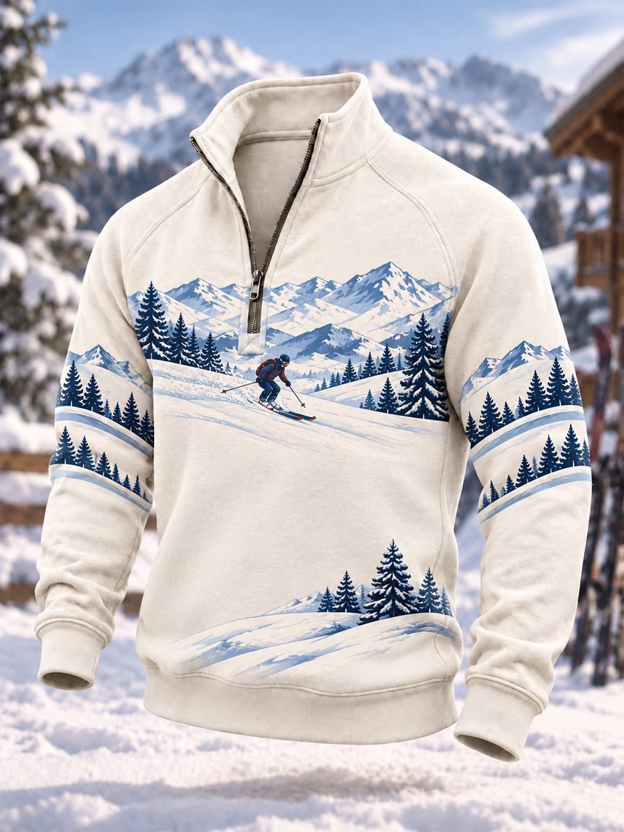 Herrskidälskare redo för skidsäsongen – avslappnad hoodie med dragkedja