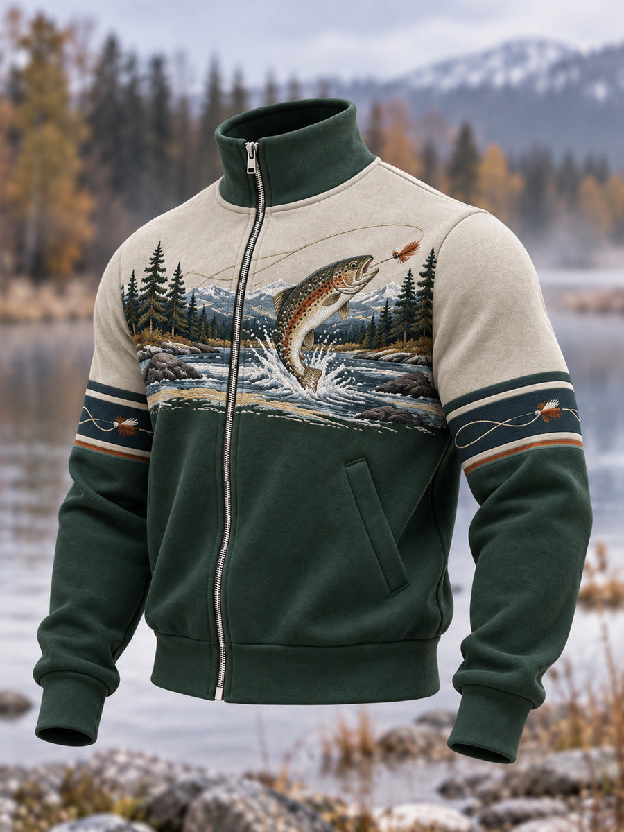 Mäns Vintage Vildmarks fiske Print Topp