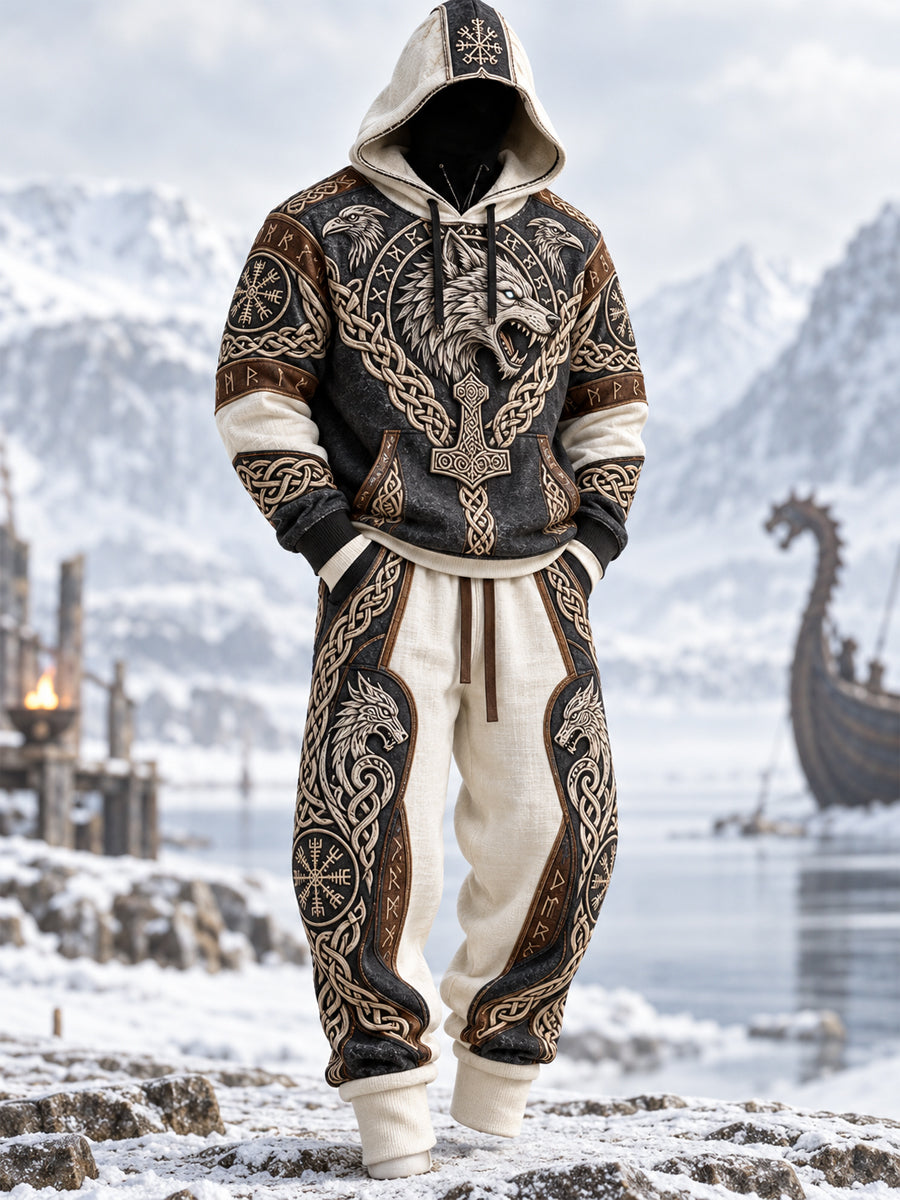 Herrset med vikingart-hoodie