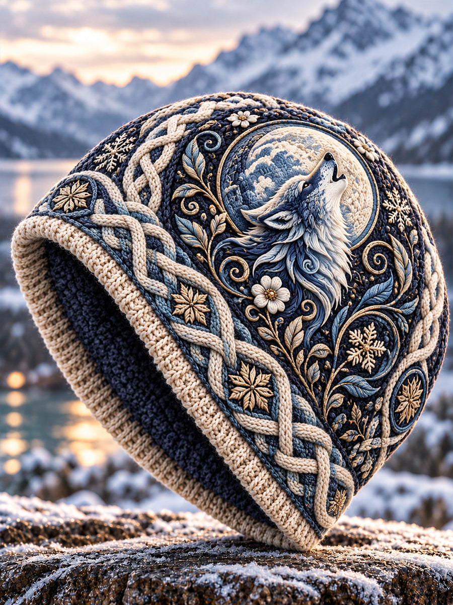 Unisex-hatt i nordisk stil med djurmotiv för höst/vinter