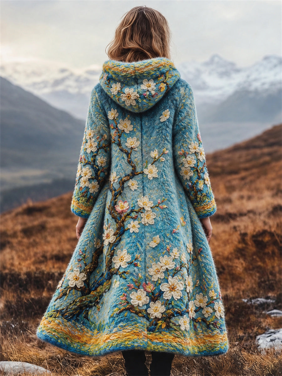 Kvinnors Vintage Mandel Blossom oljemålning Inspirerad konst Skriv ut Flannel Lång lag