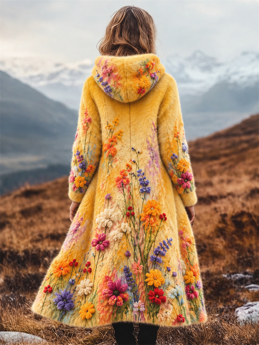 Kvinnors Vintage Wild blommor Oljemålning Inspirerad konst Skriv ut Flannel Lång rocka