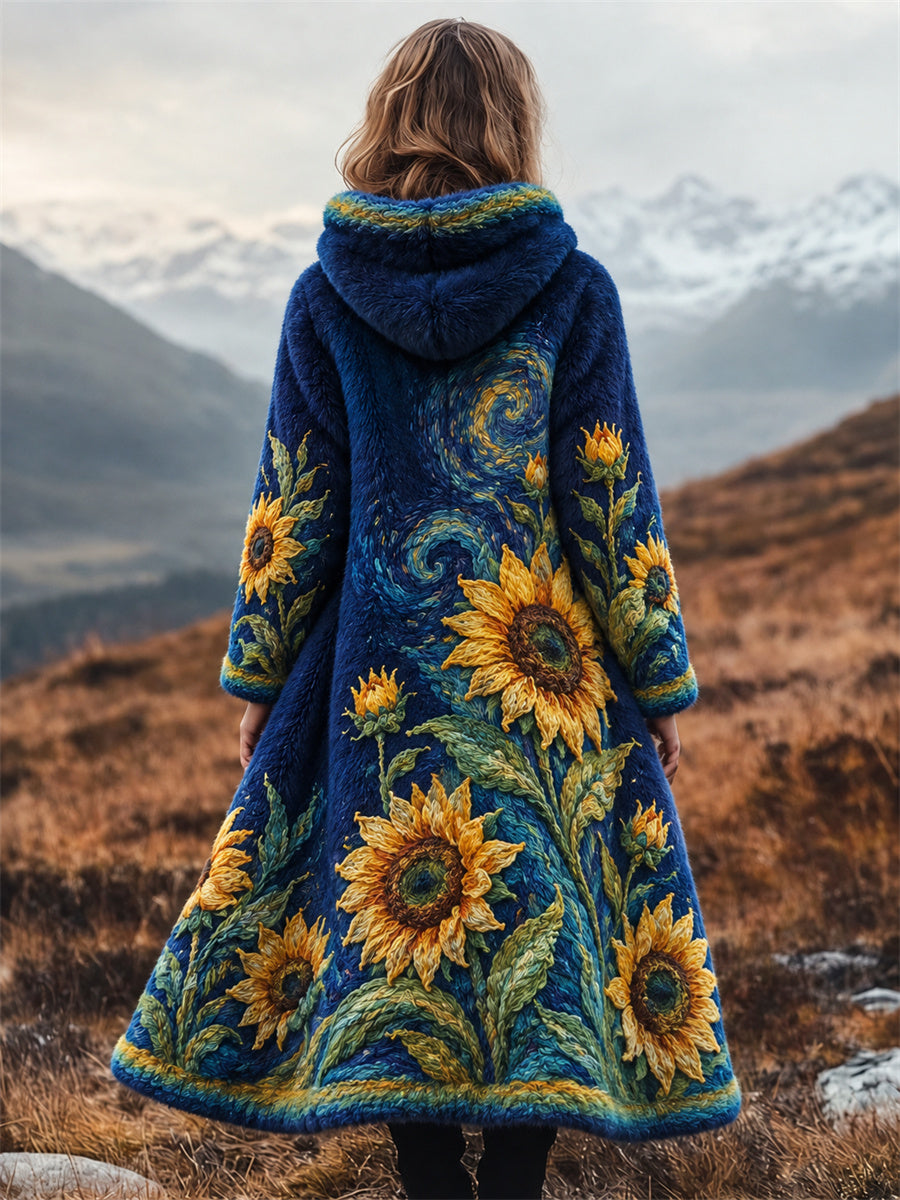 Damkläder Vintage Solrosor Oljemålning Inspirerad Konsttryck Flanell Lång Kappa