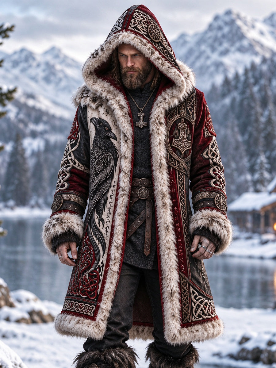 Vikingartad lång kappa med huva för män