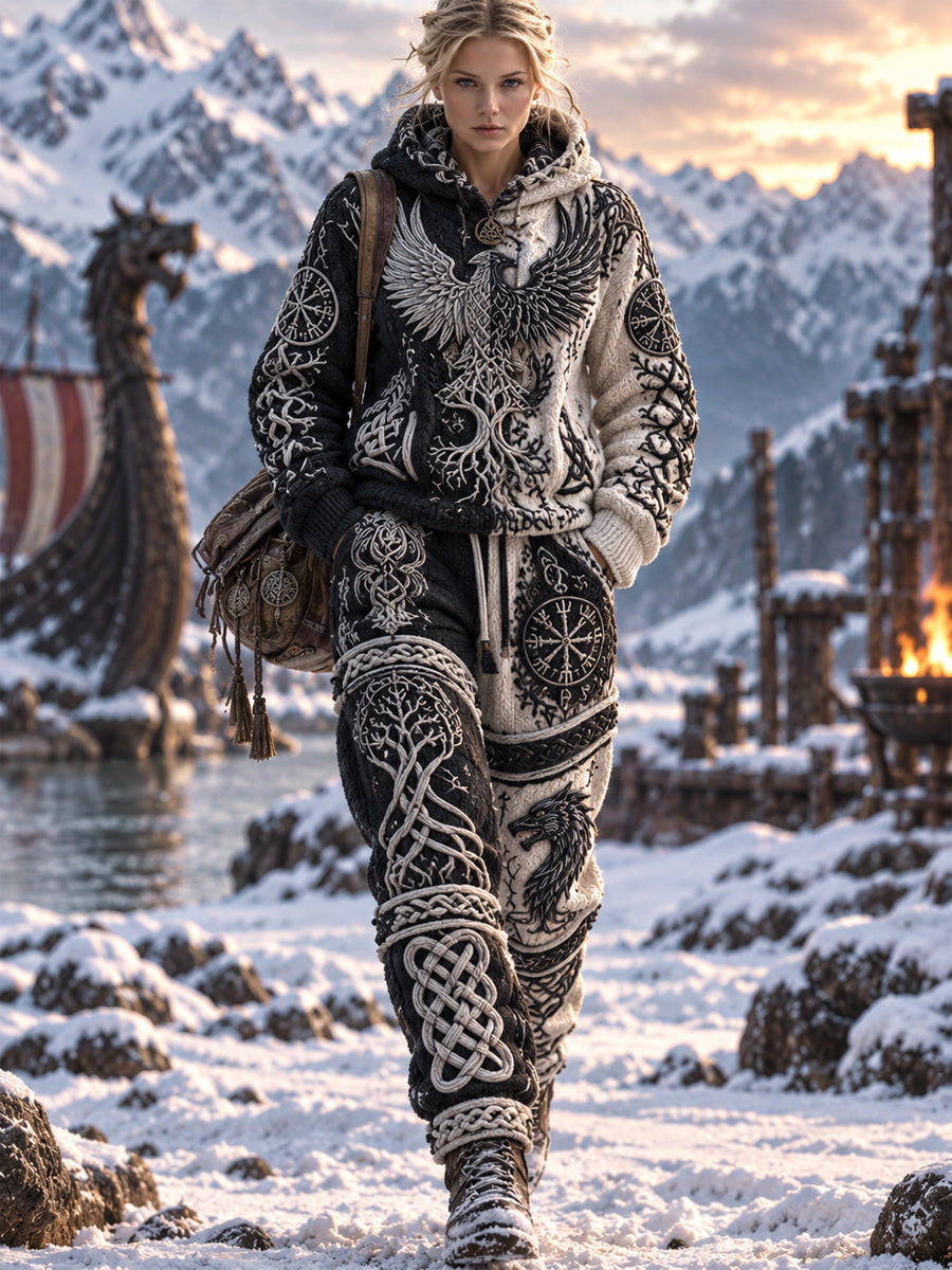 Damernas vikingakonsttröja med fallande axlar och joggingbyxor, 2-delat set