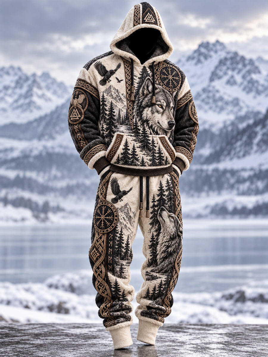 Herrset med vikingart-hoodie