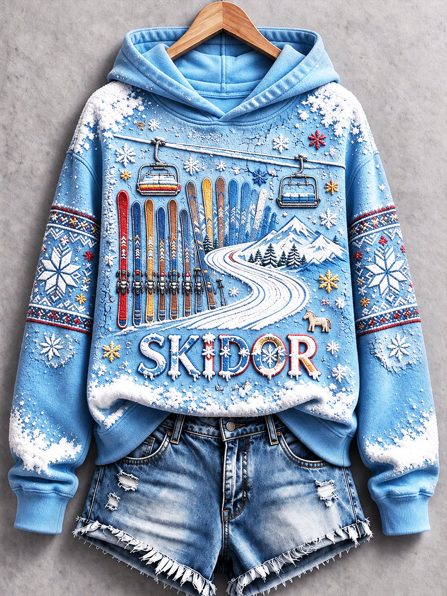 Kvinnors svensk skidåkning Skriv ut Casual Hooded Sweatshirt