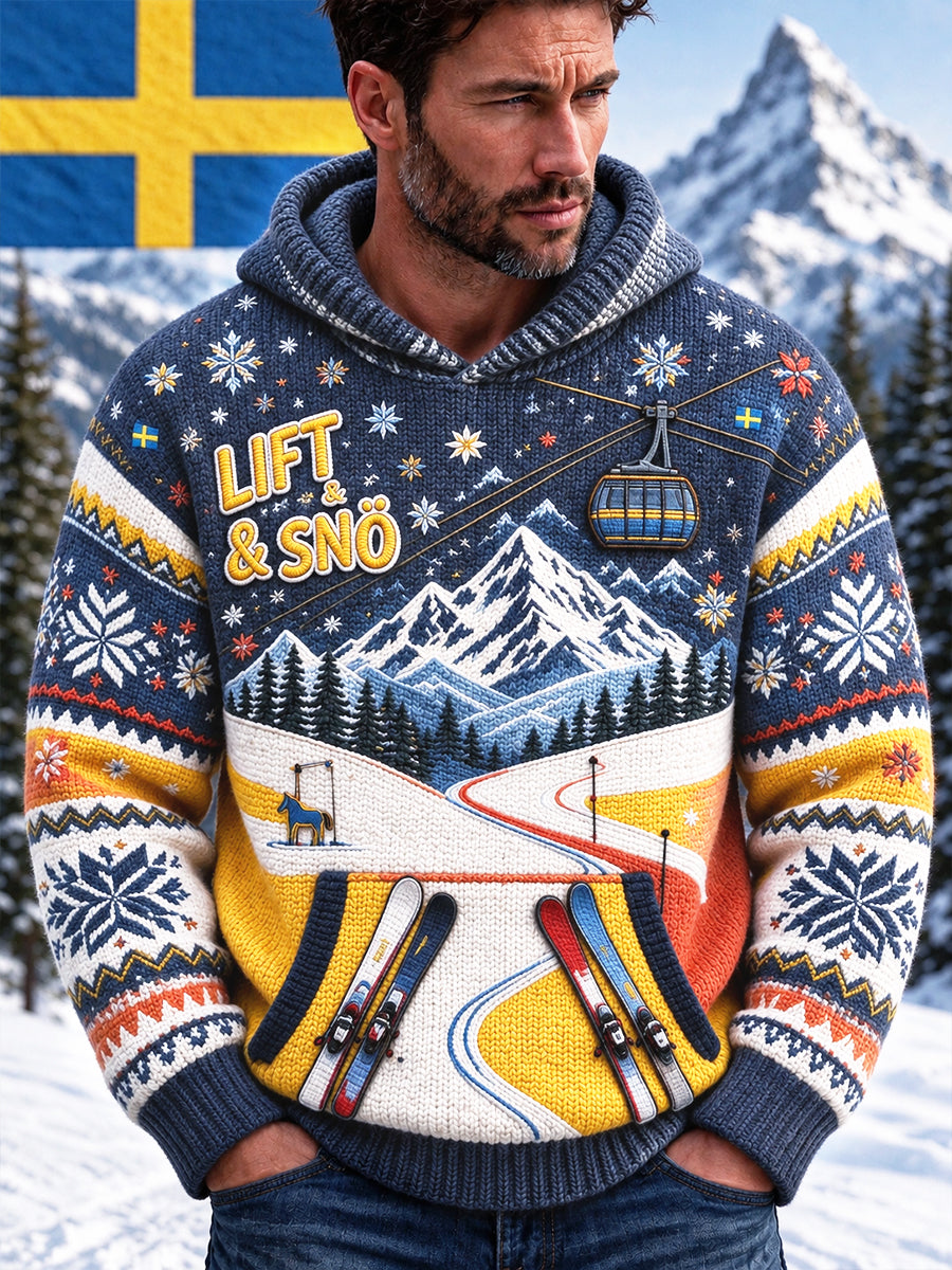 Mäns svenska skidådverktyg Skriv ut Casual höstWinter Hooded Sweatshirt