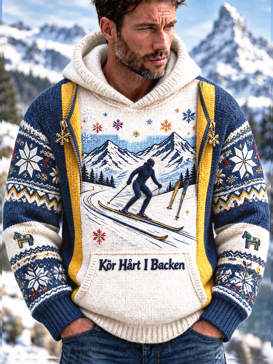 Herrens svenska skid Print Casual höstWinter Huskräkt