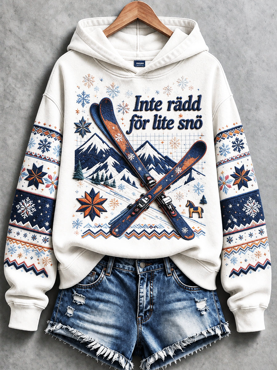 Kvinnors Sweatshirt med svensk skidåkning Slogan Skriv ut