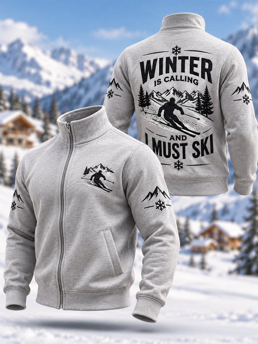 Mäns roliga vinter kallar och jag måste gå skiälskare redo för skisäsongen Casual blixtlåss
