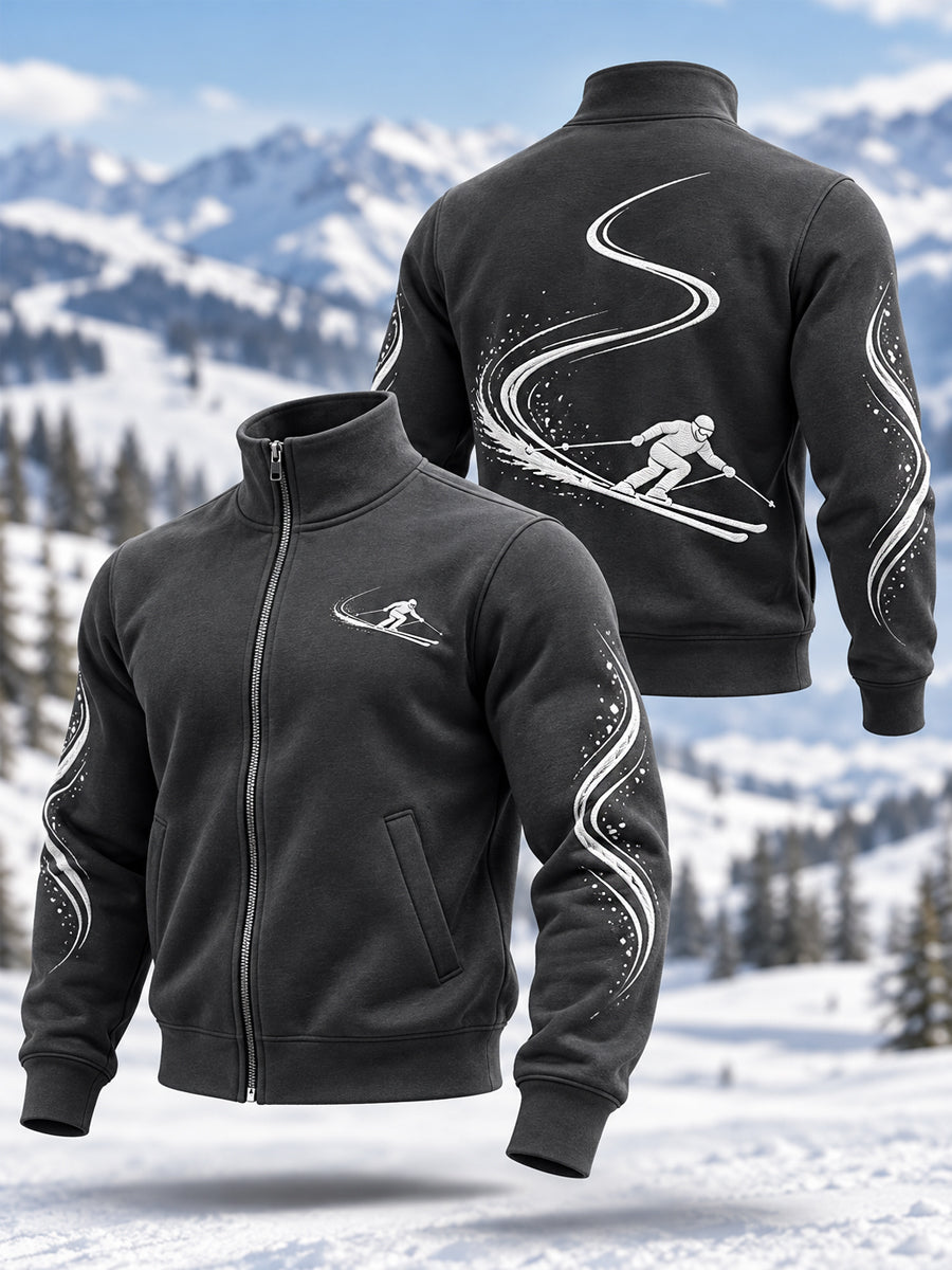 Herrskidälskare redo för skidsäsongen – avslappnad sweatshirt med dragkedja