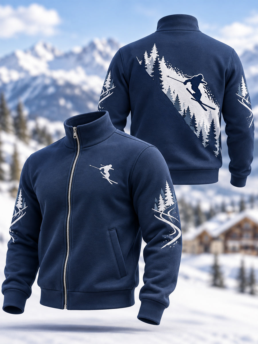 Herrskidälskare redo för skidsäsongen – avslappnad sweatshirt med dragkedja