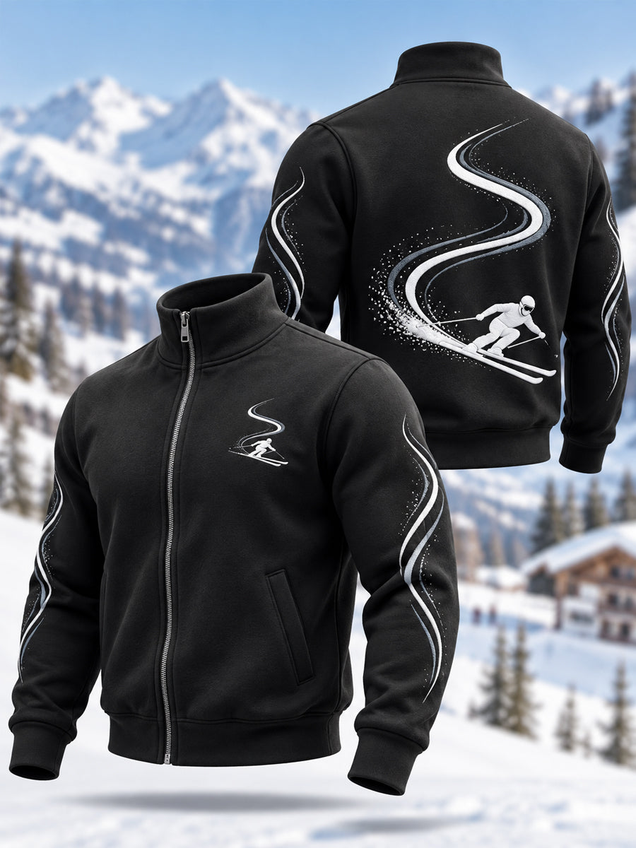 Herrskidälskare redo för skidsäsongen – avslappnad sweatshirt med dragkedja