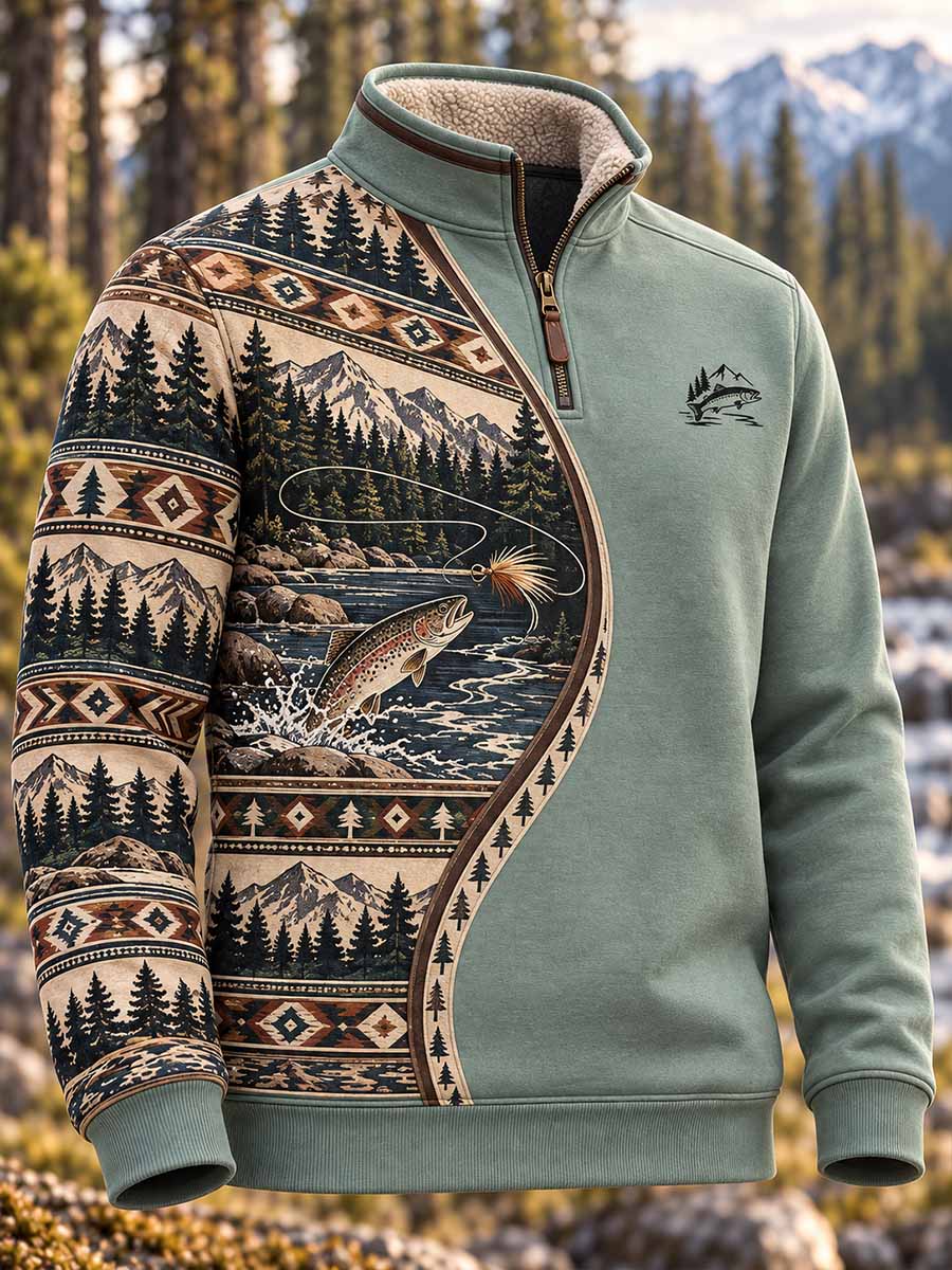Mäns Vintage fiske mönster Print Sweatshirt