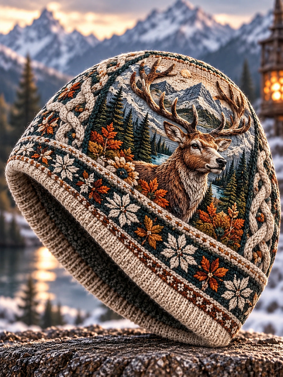 Unisex nordisk höst- och vintermössa med djurmotiv