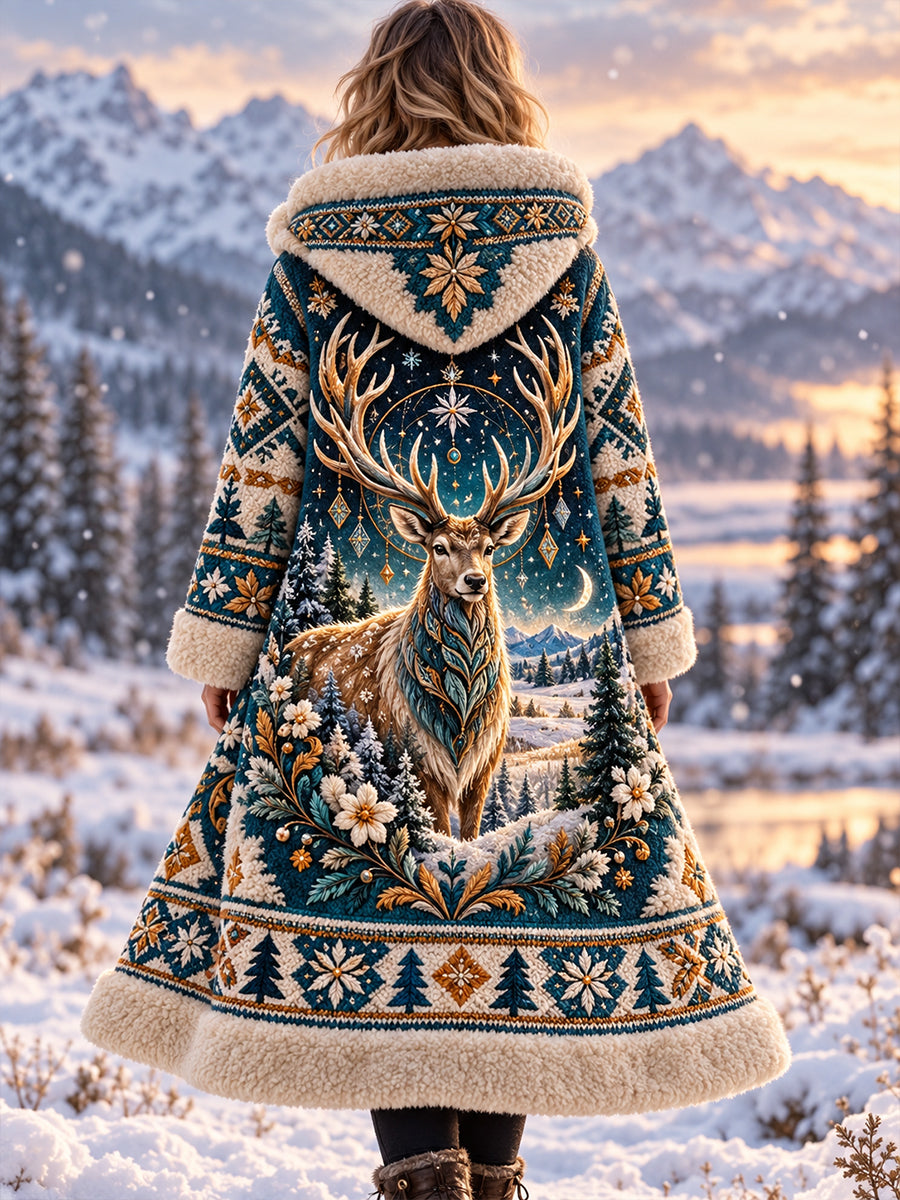 Kvinnors nordiska höst och vinter djur Flannel Jacka