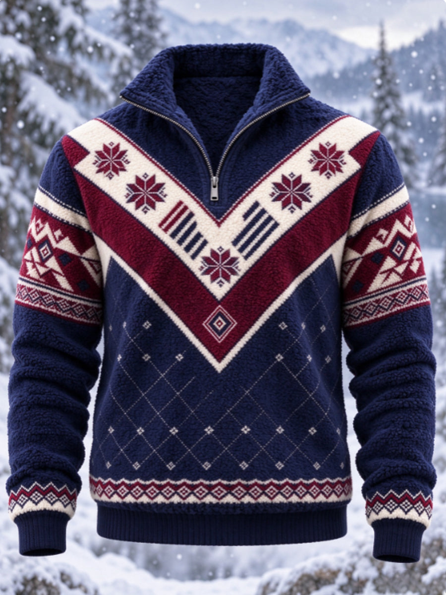 Herrtröja i nordisk Fair Isle-stil med geometrisk snöflingemönstrad design, flanell