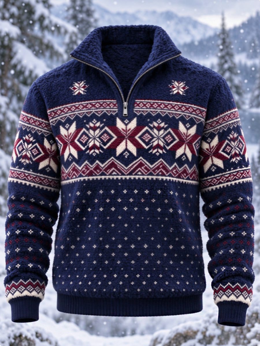 Herrens Nordic Fair Isle-stil geometrisk snöflik konst Flannel Sweatshirt