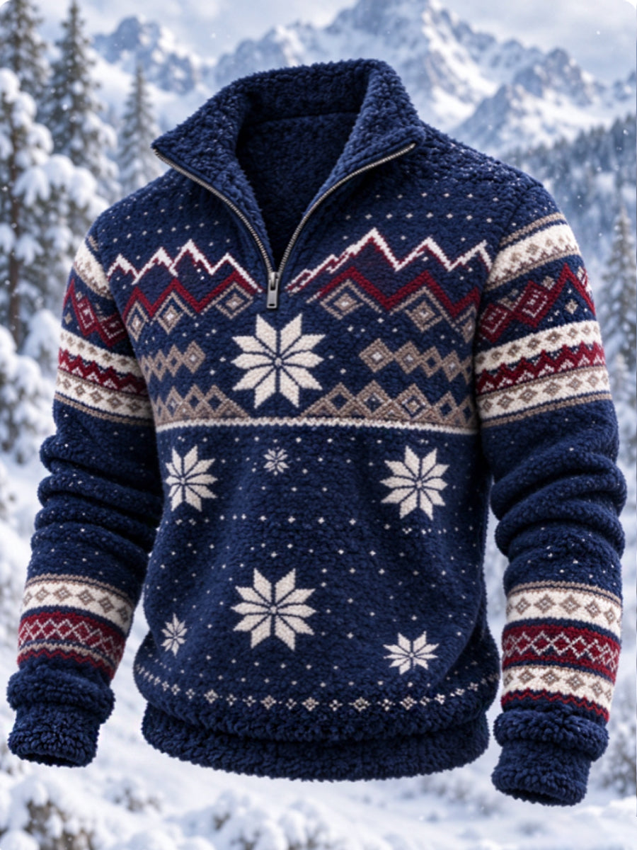 Herrtröja i nordisk Fair Isle-stil med geometrisk snöflingemönstrad design, flanell