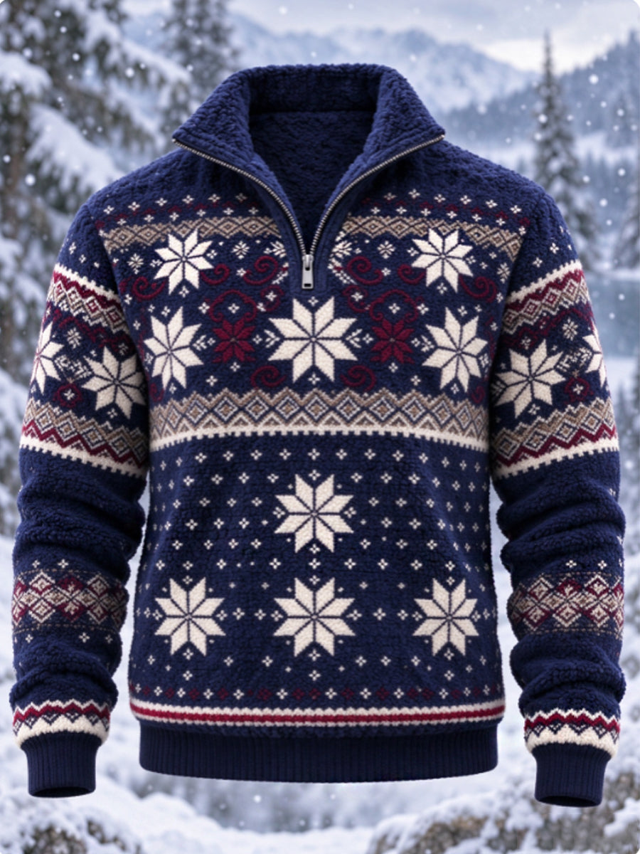 Herrtröja i nordisk Fair Isle-stil med geometrisk snöflingemönstrad design, flanell