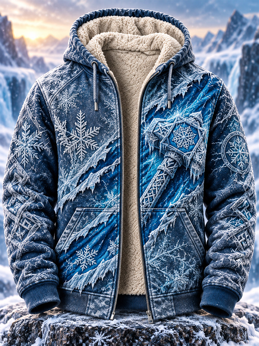 Vintage Viking-stil Nordic Fleece-Lined Zipper Hoodie-Ta
