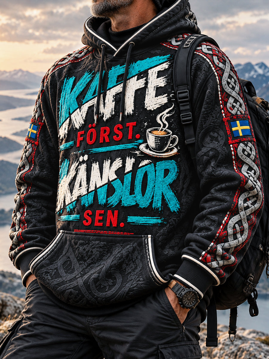 Mäns svenska 'KAFFE FÖRST. KÄNSLOR SEN.