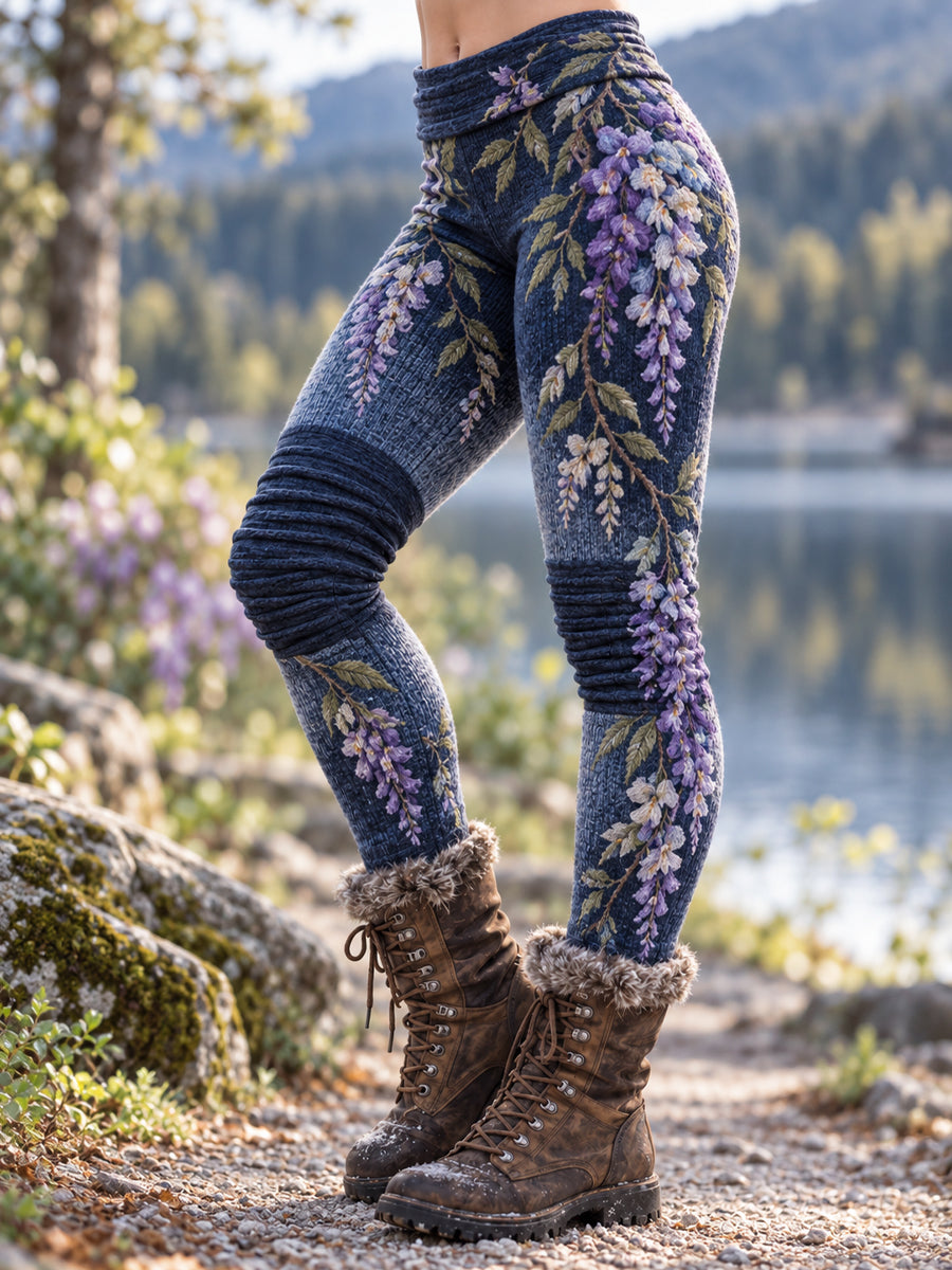 Kvinnors Retro oljemålning Wisteria konst Leggings