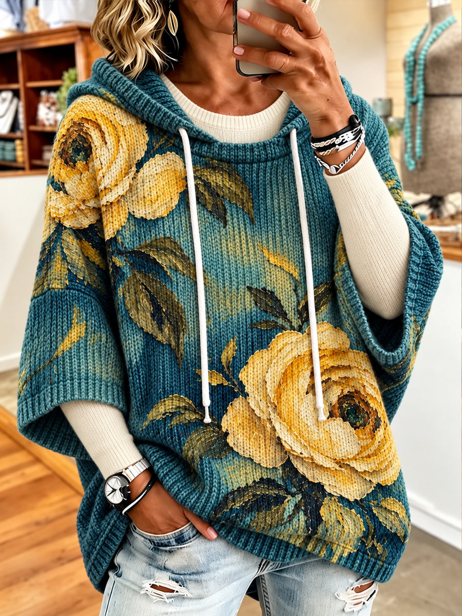 Kvinnors Retro Abstrakt konst oljemålning Floral Hoodie Abstract
