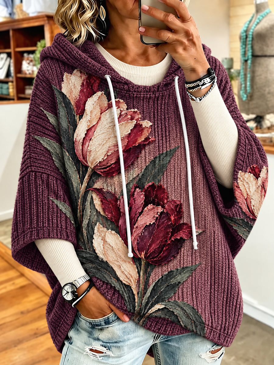 Kvinnors Retro Gradient Konstnärliga oljemålning Floral Hoodie Konstnärlig olja