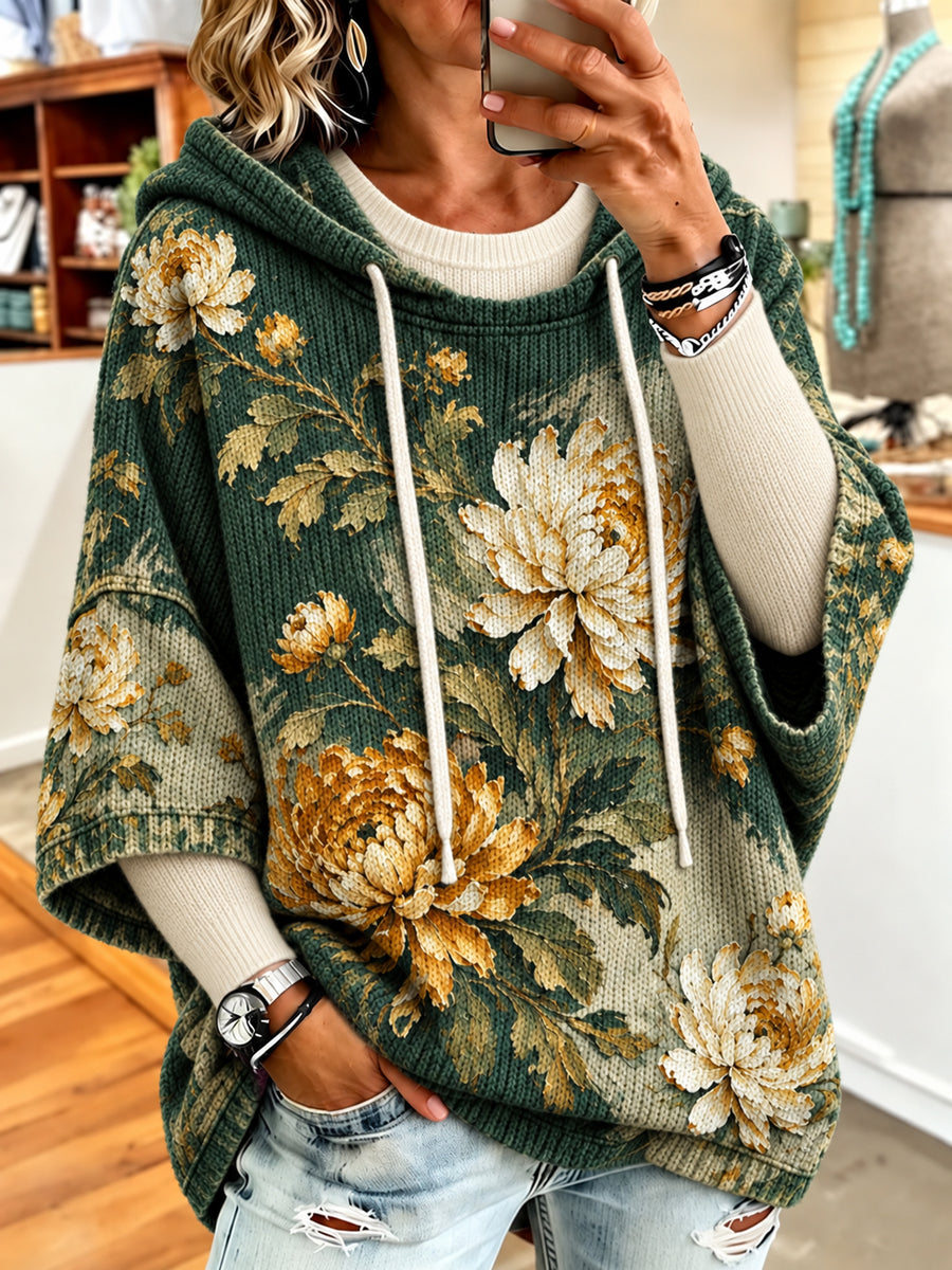 Kvinnors Retro-stil färgglada oljemålning Floral Hoodie.