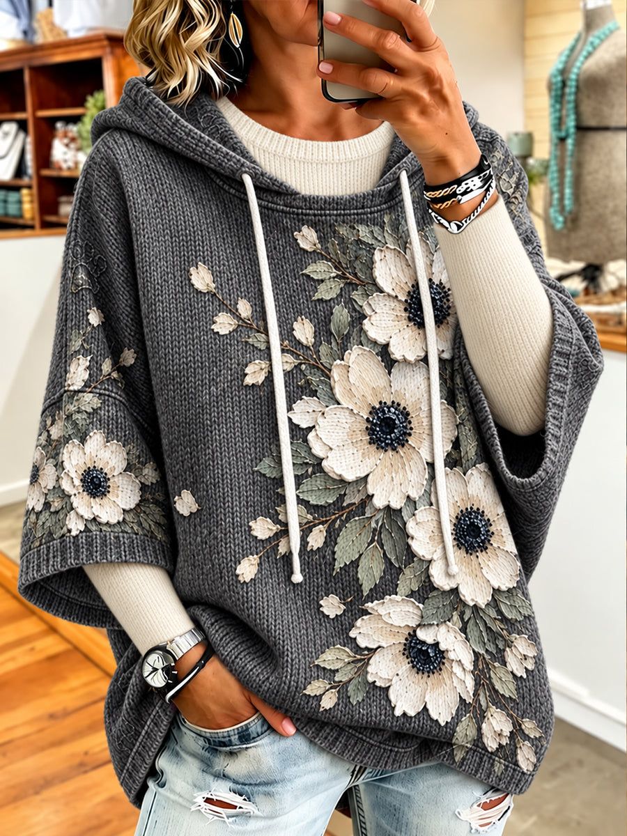 Kvinnors Retro Konstnärliga oljemålning Floral Hoodie.